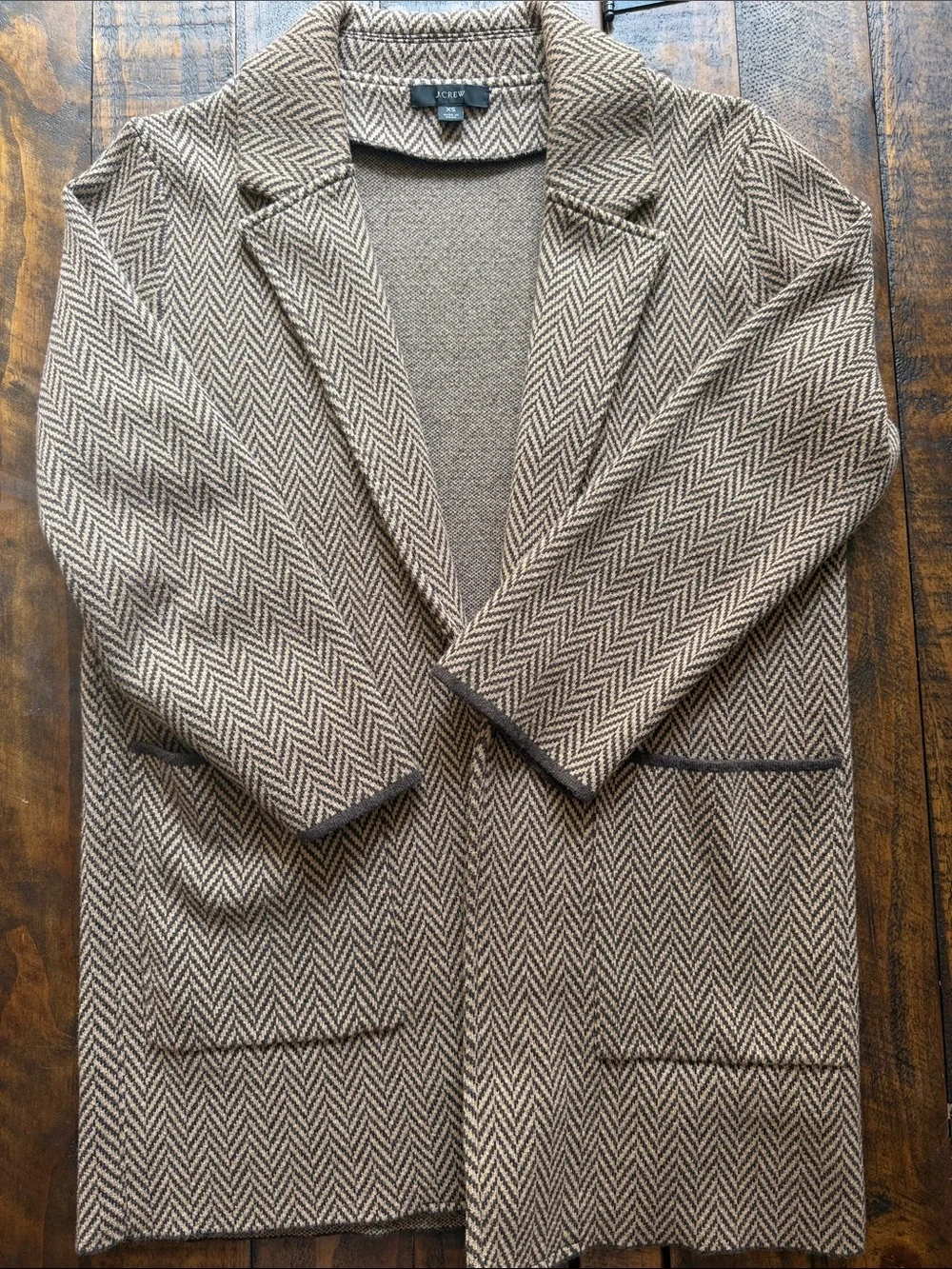 J. Crew Brown Herringbone Open-Front Blazer